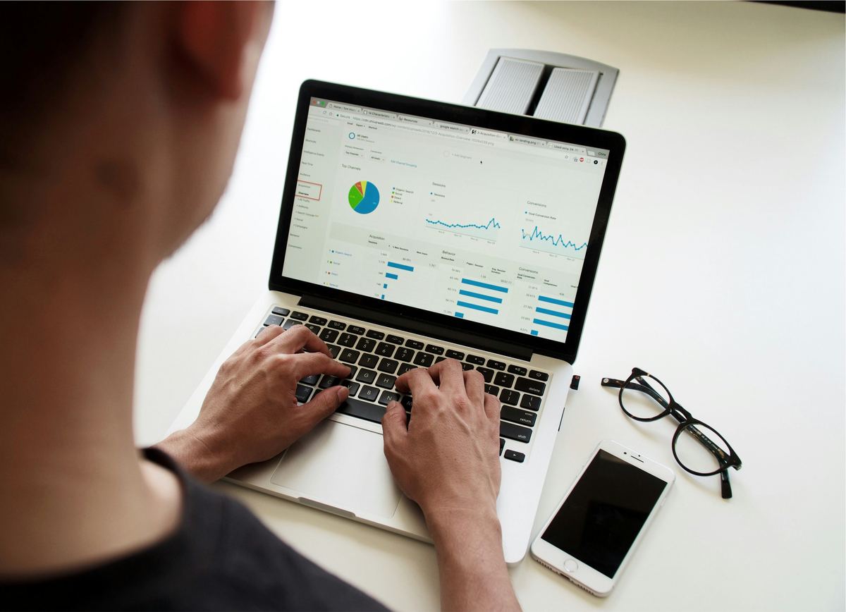 Laptop screen showing Google Analytics traffic data for small business website
